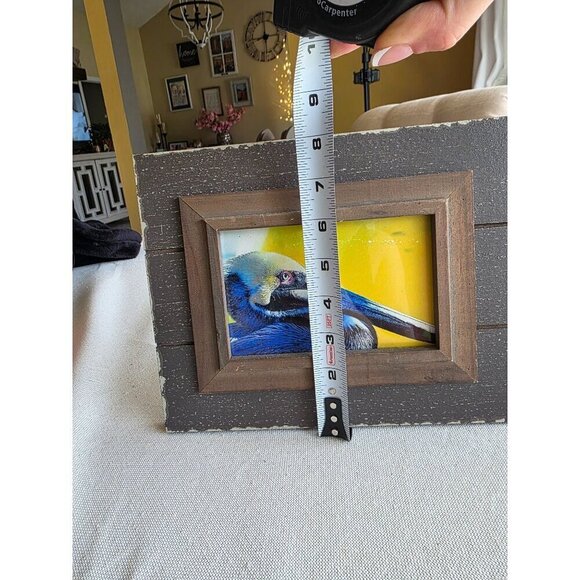 Rustic Brown Wood Picture Frame With Pelican Artwork 7" X 5" Coastal Decor - Picture 6 of 7